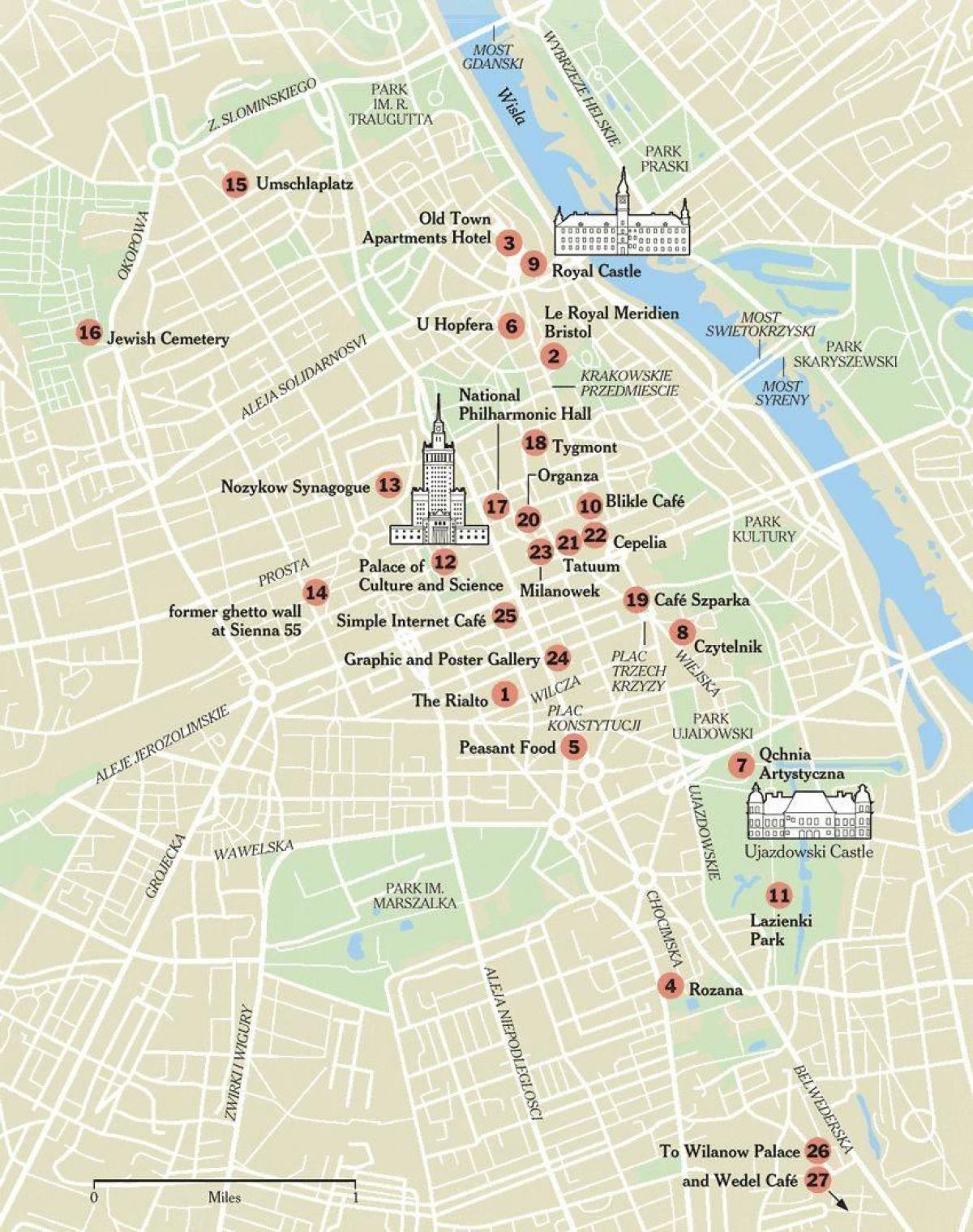 ქალაქის ღირსშესანიშნაობებს ვარშავის რუკა
