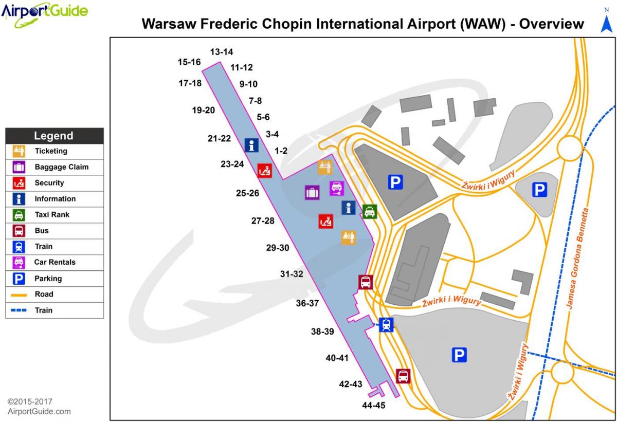ვარშავაში waw აეროპორტის რუკა
