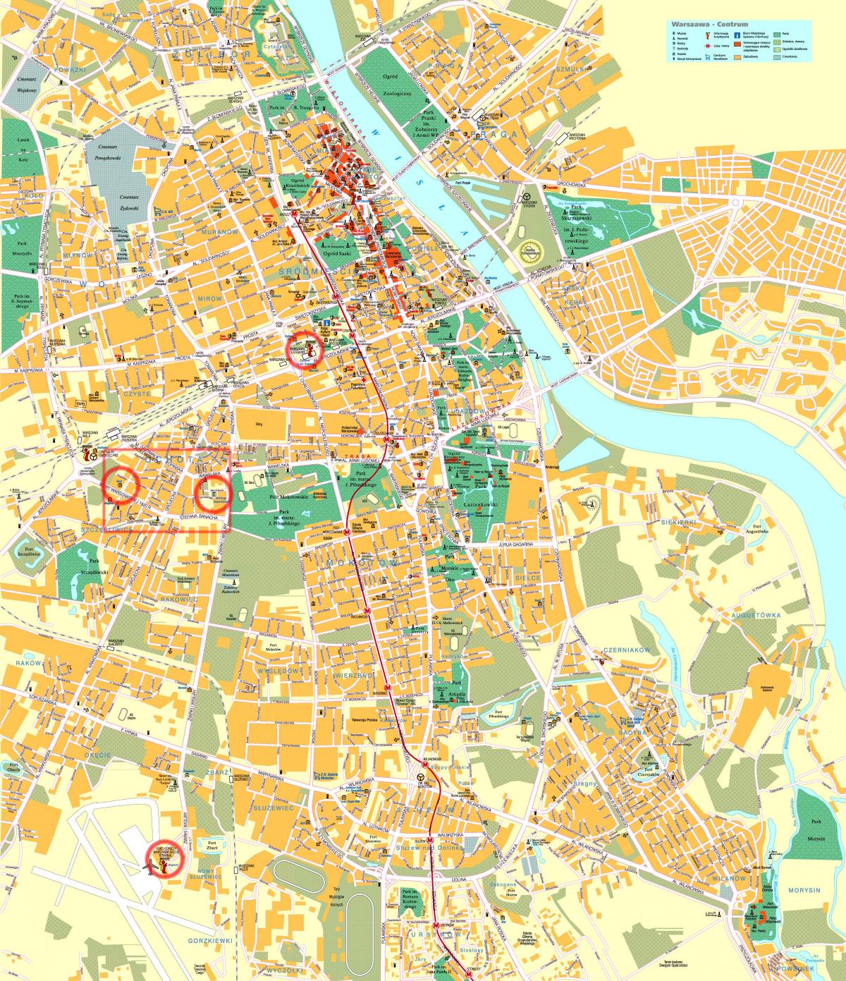 ქუჩის რუკა ვარშავაში ქალაქის ცენტრში